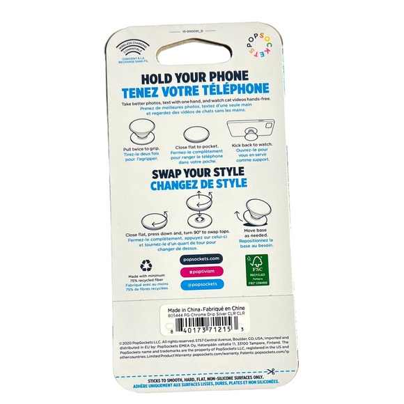 POPSOCKETS Dripping Silver Chrome Premium Phone Grip Kick Stand PopGrip - Picture 15 of 15